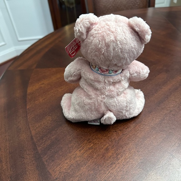 Gund Pink "Smoothie" 8" Bear with Floral Bow ~ Stands Independently - Picture 3 of 9